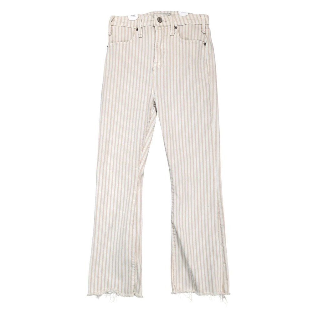Abercrombie & Fitch High Rise Striped Ankle Flare Jeans Womens 26x23 Raw Hem Y2K